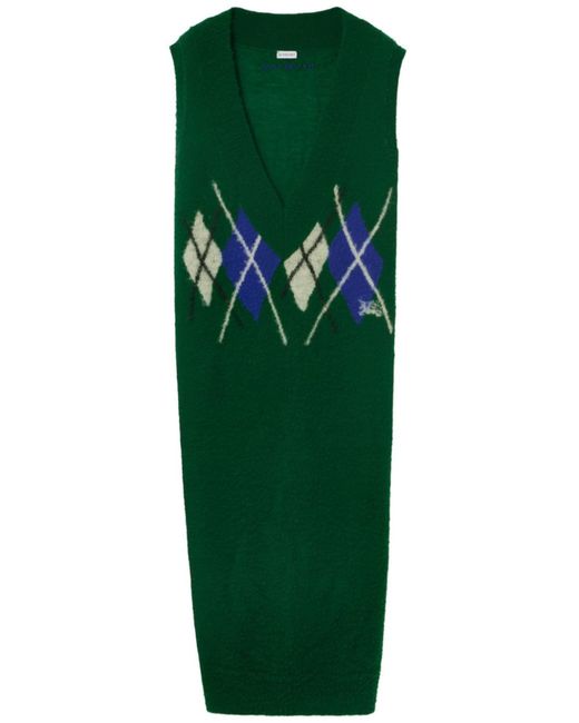 Burberry Green Argyle-knit Wool Dress