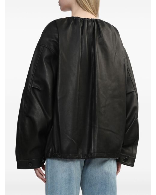 Helmut Lang Black Drawstring-neck Leather Jacket