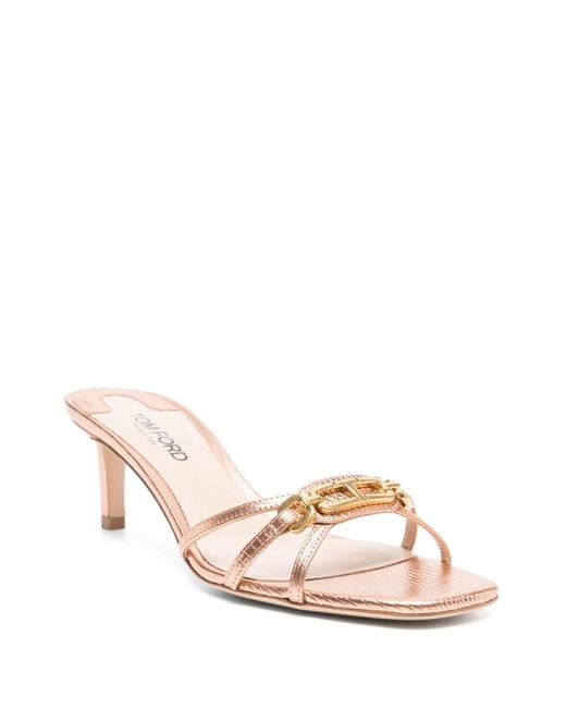 Tom Ford Pink Whitney T Metallic Leather Mules