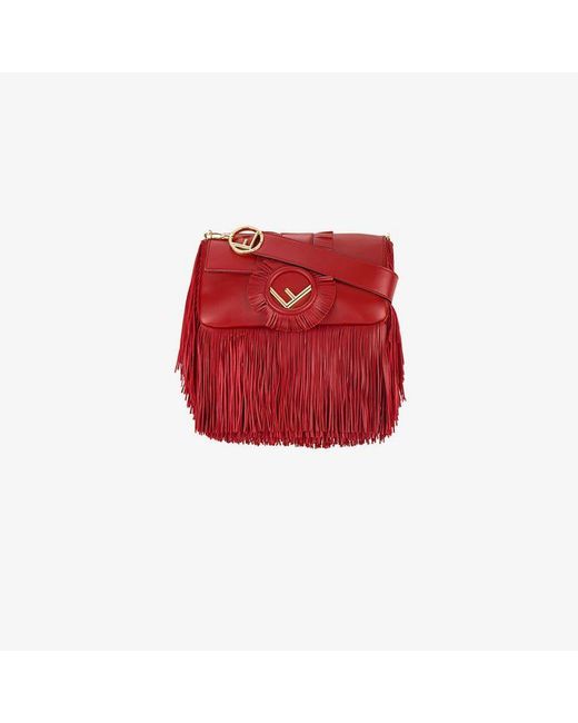 Fendi Red Baguette Fringe Leather Shoulder Bag