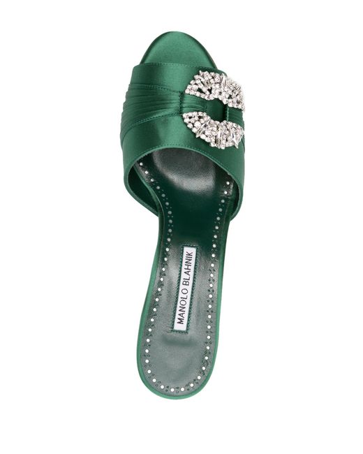 Manolo Blahnik Green Prinap 50 Satin Mules - Women's - Calf Leather/fabric