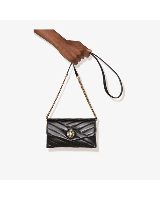 Tory Burch Kira Chevron Leather Chain Wallet in Black Lyst