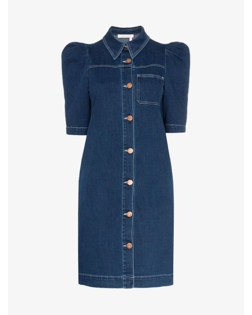 See By Chloé Blue Denim Collared Dress