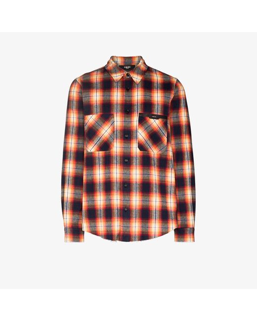 Amiri Orange Logo Checked Flannel Shirt for men