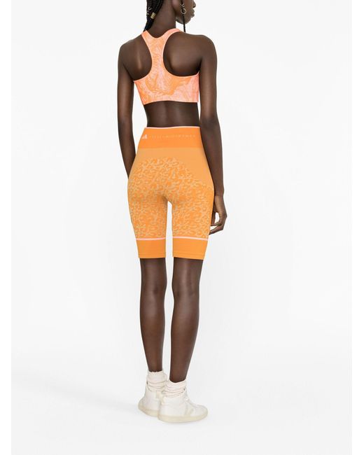 Adidas By Stella McCartney Orange Leopard-print Seamless Cycling Shorts