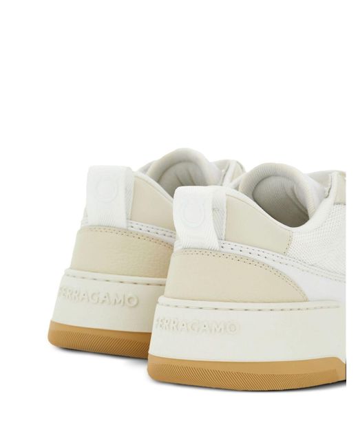 Ferragamo White Panelled Leather Sneakers for men
