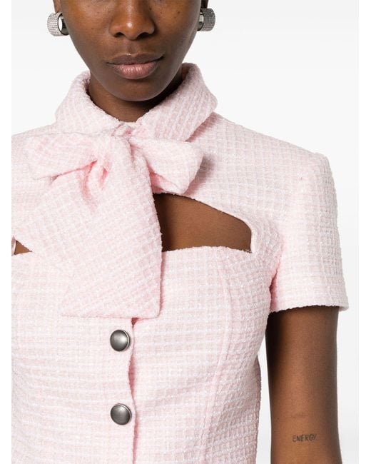 Alessandra Rich Pink Bow-detailed Tweed Crop Top - Women's - Polyamide/viscose/polyester