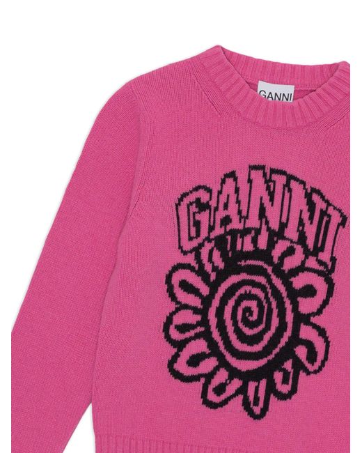 Ganni Pink Wool Crewneck Jumper