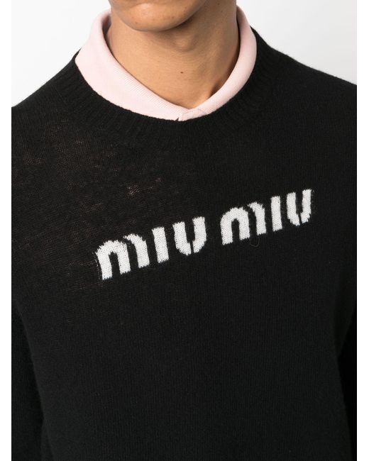 Miu Miu Black Logo-intarsia Sweater - Unisex - Cashmere/virgin Wool for men