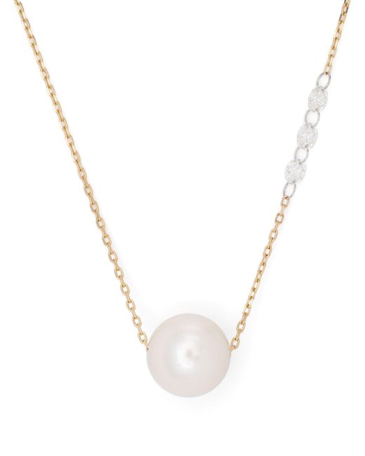 Mizuki White 14k Yellow Sea Of Beauty Pearl And Diamond Necklace - Women's - Diamond/akoya Pearl/14kt