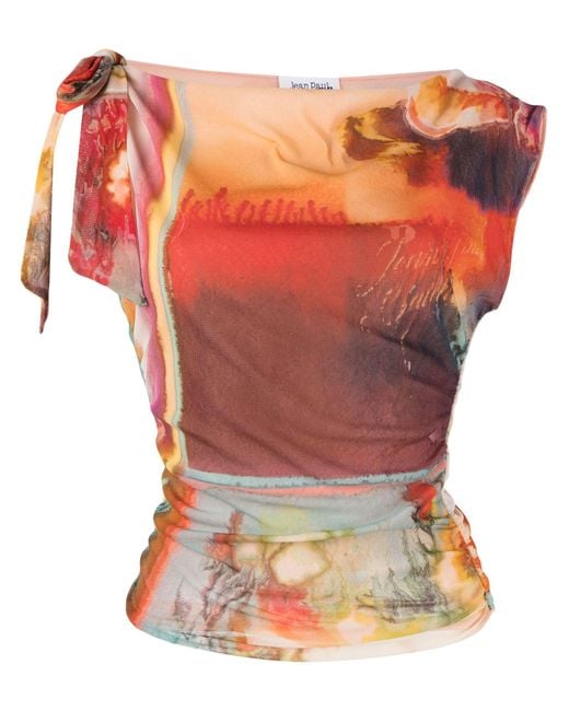Jean Paul Gaultier Orange Floral Scarf-print One-shoulder Top