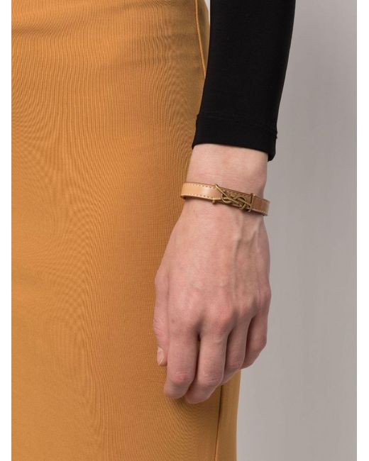 Saint Laurent Brown -tone Opyum Leather Bracelet - Women's - Metal/calf Leather