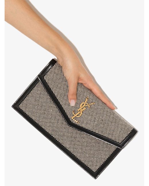 Saint Laurent Uptown Medium Tweed Clutch Bag in Black