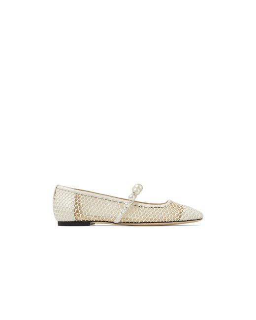 Jimmy Choo Leather White Ade Faux Pearl Mesh Ballet Pumps | Lyst UK