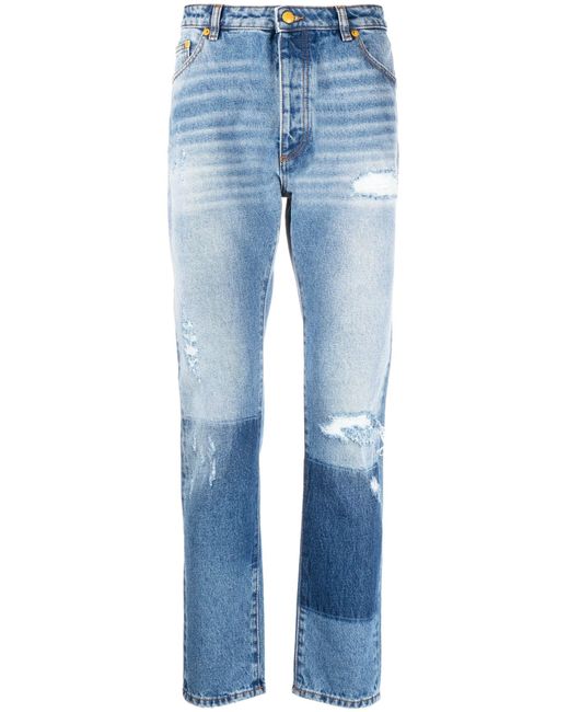Moncler Genius Ripped-detail Straight-leg Jeans in Blue for Men | Lyst