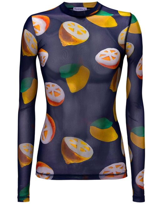 J.W. Anderson Blue Fruit-print Long-sleeved Top - Women's - Recycled Polyester/elastane