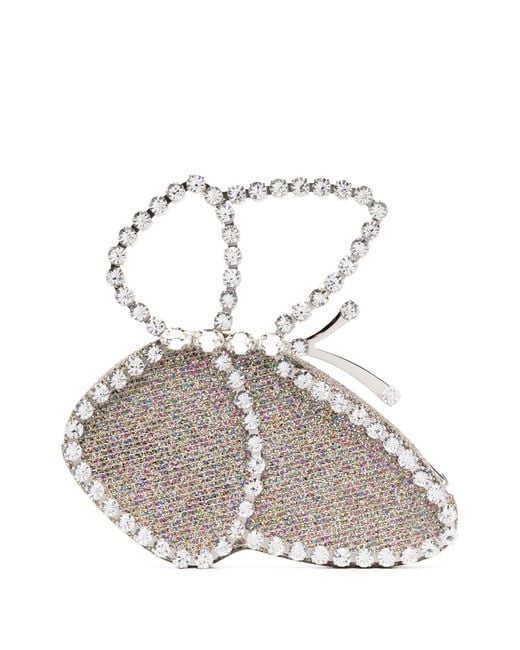 L'ALINGI White -tone Butterfly Crystal Clutch Bag - Women's - Glitter/fabric/crystal