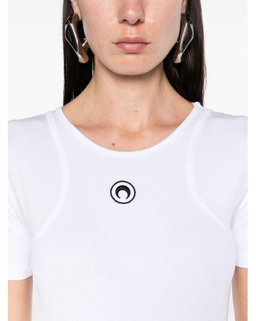 MARINE SERRE White Moon-embroidered Bodysuit - Women's - Organic Cotton/elastane