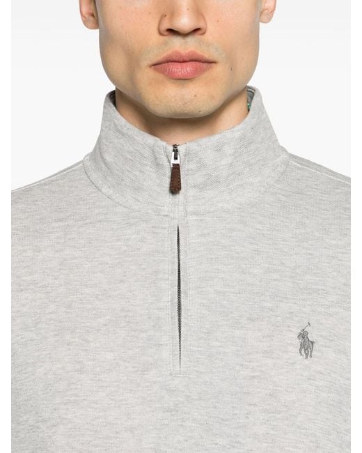 Polo Ralph Lauren White Logo Embroidered High Neck Sweatshirt for men