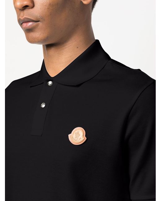Moncler Black Logo-patch Cotton Polo Shirt for men