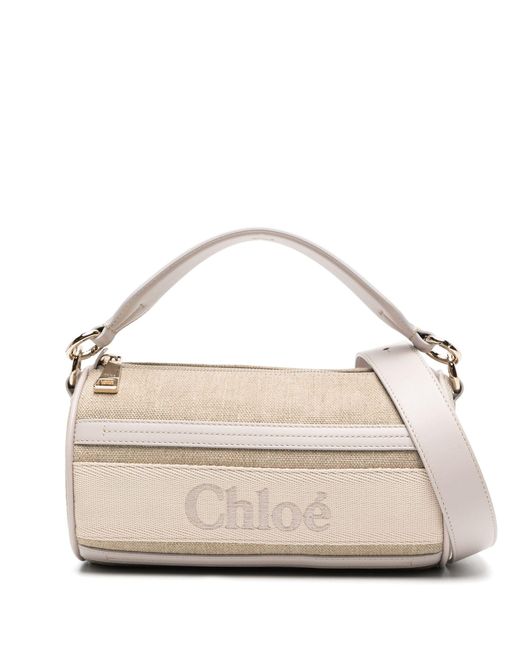 Chloé Natural Beige Logo-embroidered Linen Two-way Crossbody Bag