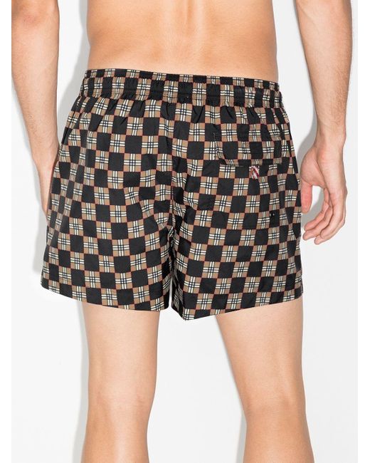 Burberry Synthetic Chequer Print Drawcord Swim Shorts in Black for Men ...