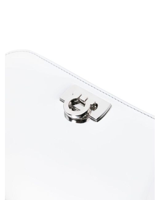 Ferragamo White -tone Mini Diana Metallic Clutch Bag
