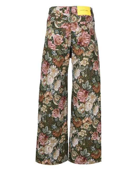 Marques'Almeida Green Floral-brocade Wide-leg Jeans