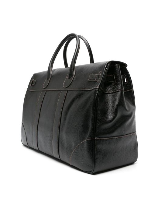 Brunello Cucinelli Black Logo Print Leather Travel Bag for men