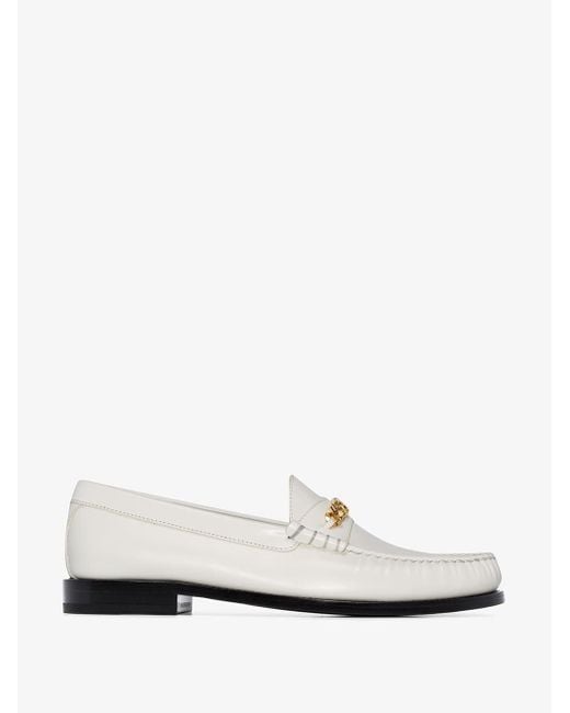 Céline White Triomphe Flat Leather Loafers