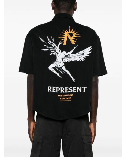 Represent Black Icarus-print Press-stud Shirt for men