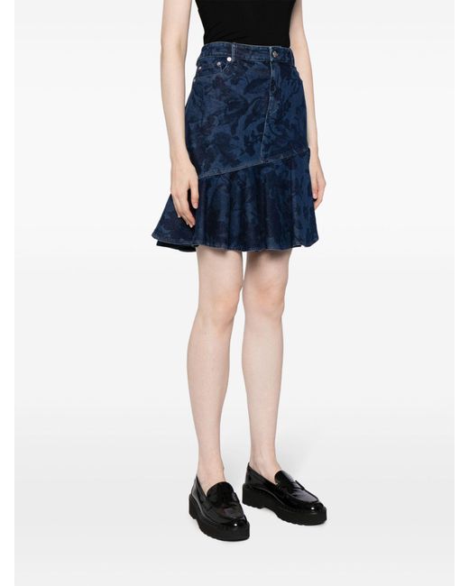 Erdem Blue Floral-jacquard Denim Skirt - Women's - Elastane/cotton