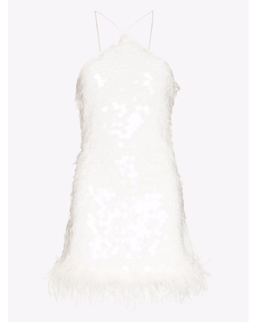 De La Vali White Cadillac Feather Trim Sequined Mini Dress - Women's - Polyester/elastane/ostrich Feather