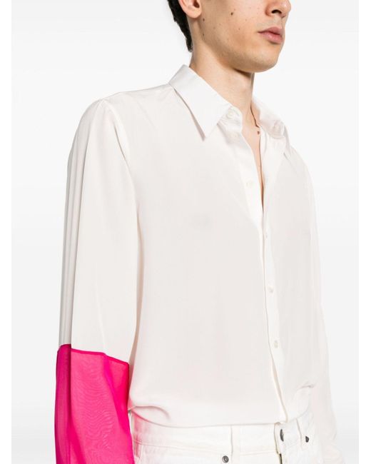 Helmut Lang White Patchwork Silk Shirt