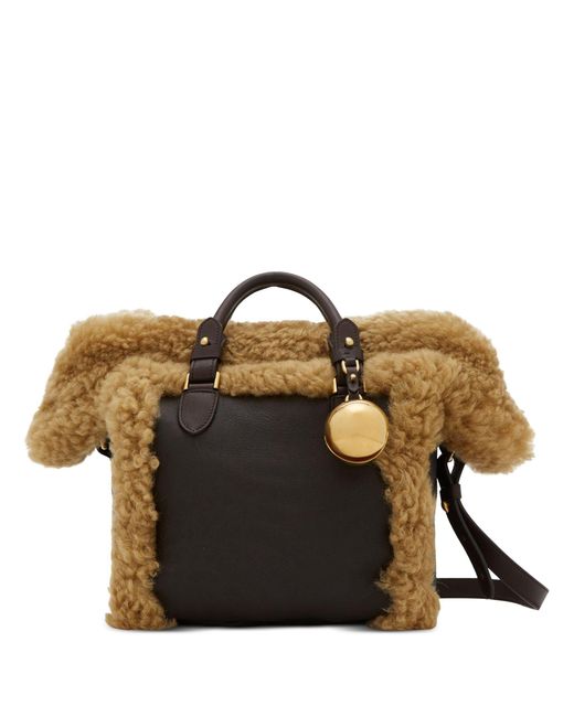 Burberry Brown Shearling-trimmed Two-way Bag