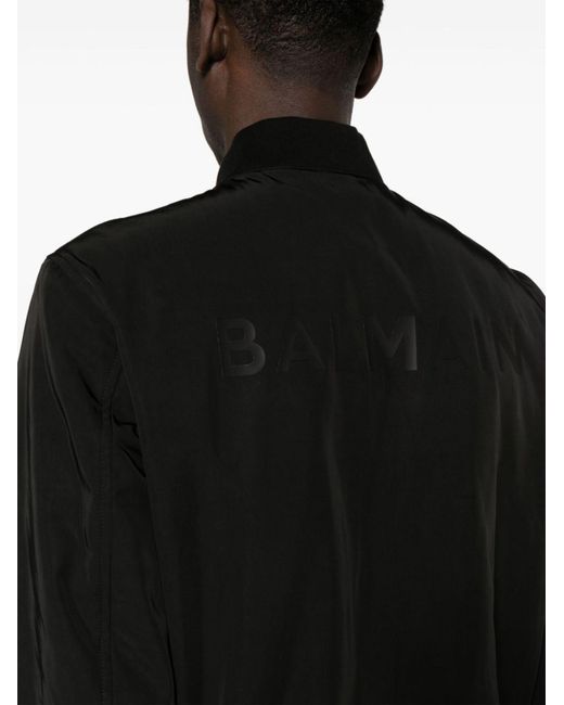 Balmain Black Logo-appliqué Bomber Jacket - Men's - Polyester/viscose/acetate for men