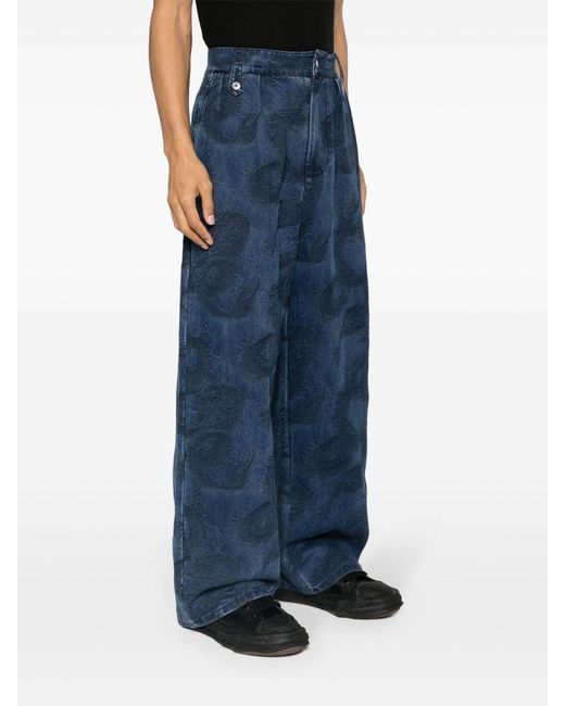 Feng Chen Wang Blue Dragon-jacquard Straight-leg Jeans - Men's - Cotton/polyester for men