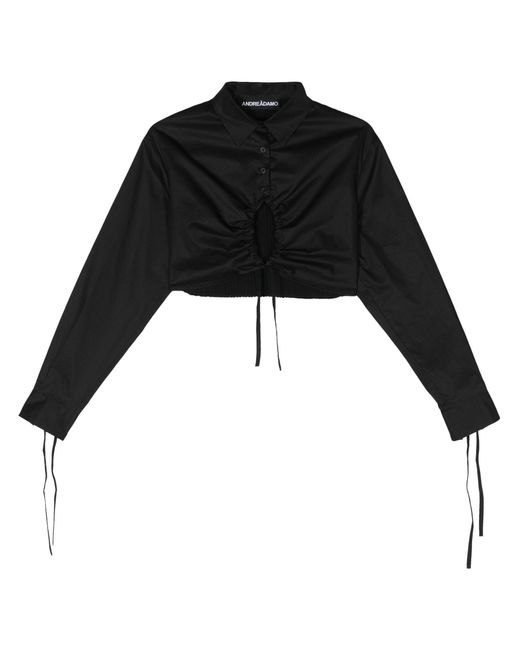 ANDREADAMO Black Andreādamo - Gathered Cropped Shirt - Women's - Cotton/polyamide/elastane/viscosepolyester