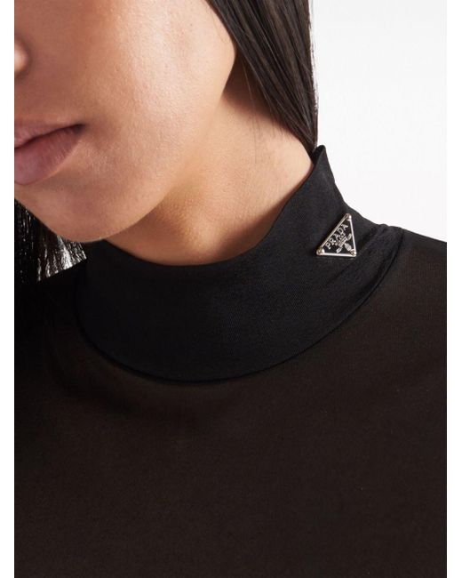 Prada Black Gazar Triangle-Logo Bodysuit