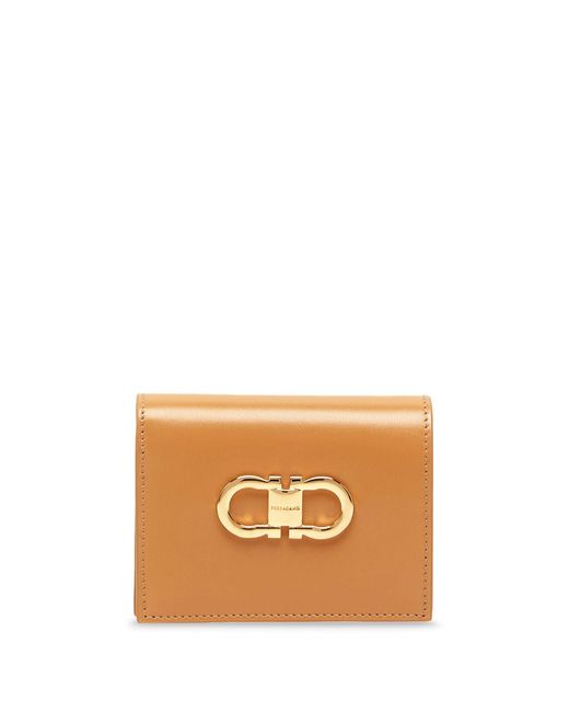 Ferragamo Natural Brown Gancini Leather Wallet - Women's - Calfskin/fabric