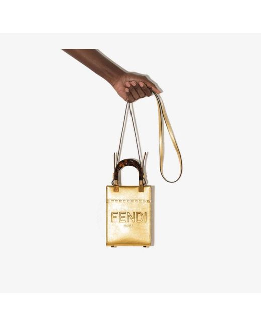Fendi Metallic Sunshine Shopper Mini Leather Tote Bag