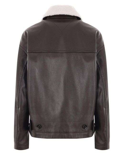 Bottega Veneta Gray Contrast-collar Leather Jacket - Women's - Viscose/calf Leather/cotton/polyester