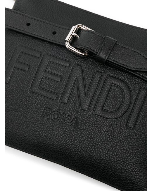 Fendi Black Roma Leather After Mini Phone Pouch for men