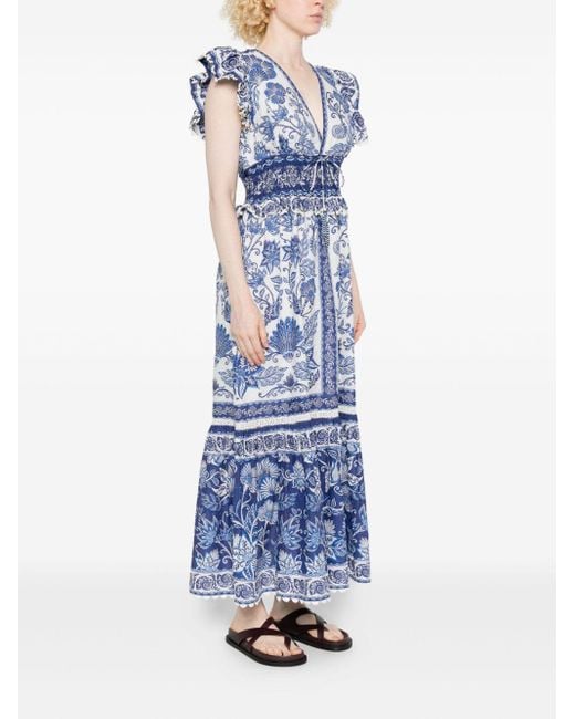 Farm Rio Blue Shell Garden Maxi Dress