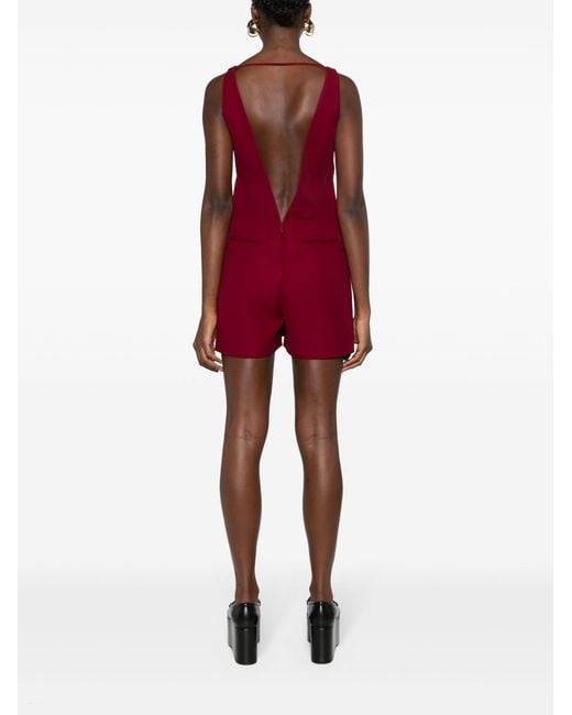 Gucci Red V-neck Twill Jumpsuit - Women's - Wool/silk/acetate