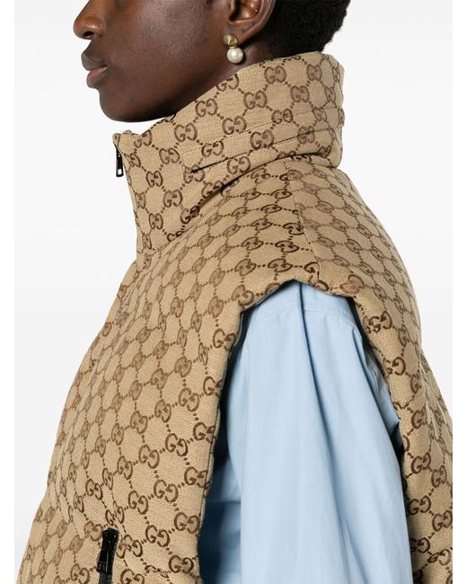 Gucci Brown Monogram-pattern Padded Cotton-blend Gilet