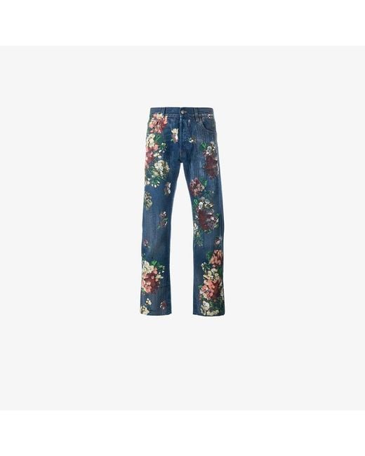Gucci Multicolor Floral Painted Jeans for men