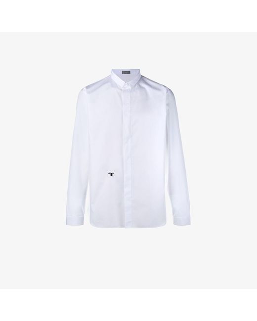 Dior Homme White Embroidered Bee Logo Shirt for men