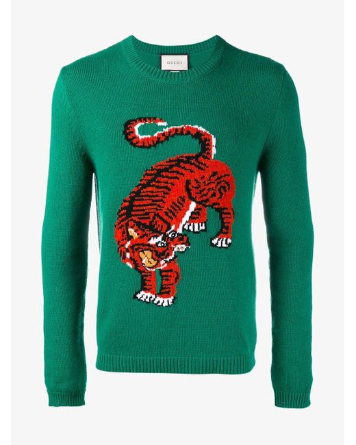 Gucci Orange Guccy Tiger Intarsia Sweater for Men