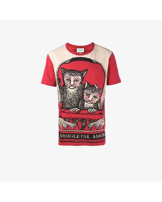 Gucci Red Cat Print T-shirt for men